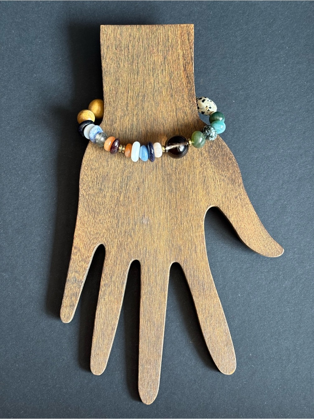 Artisan Made Multicolor Natural Stone Stretch Bracelet | Size 6.5 IN - Picture 4 of 12